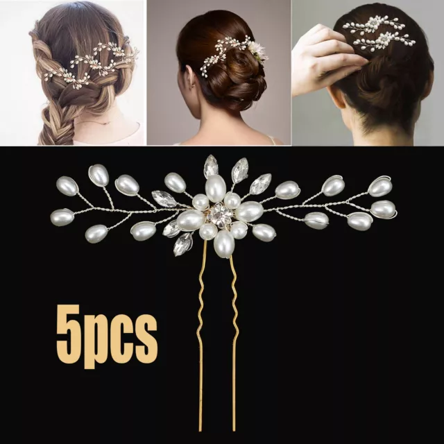 5Pcs Vintage Wedding Pearl Hair Pins Bridesmaid Crystal Bridal Side Comb Clips 2