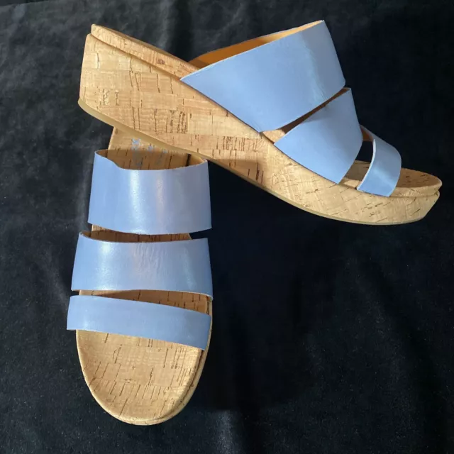 Kork Ease Menzie Leather Platform Wedge Slide Sandal Women's Size 7 M Light Blue