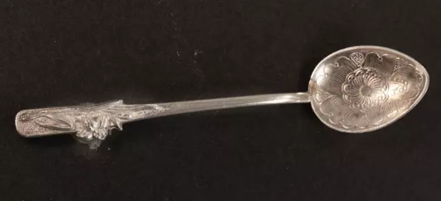 Antique Silver Imperial Russian 84 Spoon Lotus Handle Hand Etched "Nagasaki"