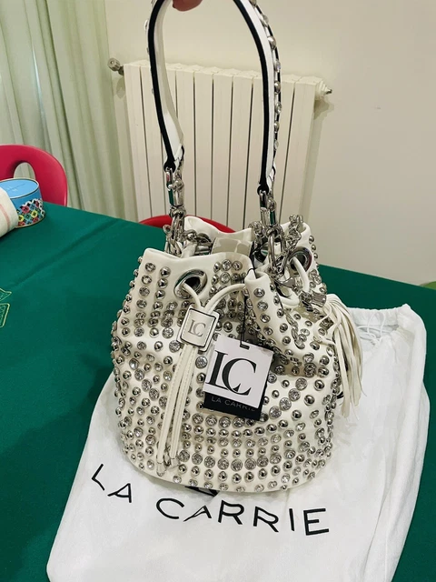 LA CARRIE BAG Borsa Secchiello Colore Bianco Strass E Borchie EUR