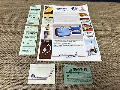 Job Lot Vintage Britannia Airways Airline Flight Labels Tags Boarding Card Etc