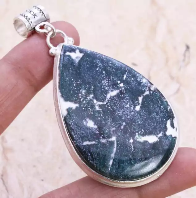 Charming Tree Agate 925 Silver Plated Pendant of 2.5" Ethnic