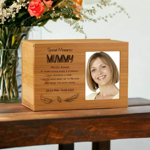 Urna cremazione commemorativa piccola legno personalizzata con spazio fotografico PM-8