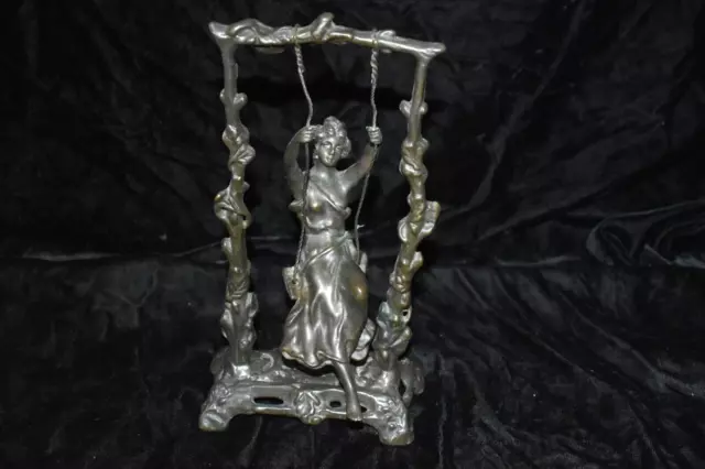 Vintage After AUGUSTA MOREAU  Girl On Swing  Bronze Statue Marked