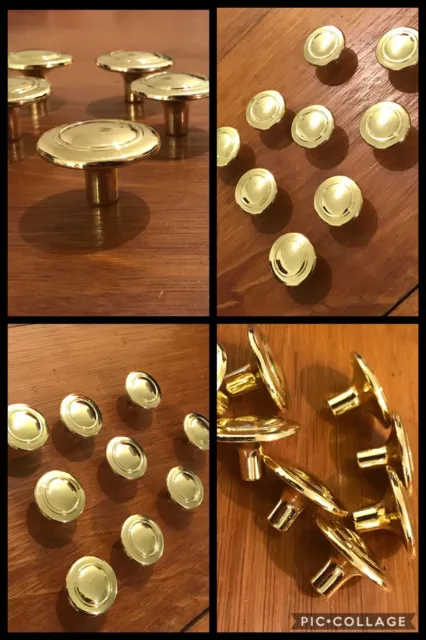 6 Knobs Bullseye Bright Brass Pull Round Cabinet Drawer Mid Century Deco Vintage