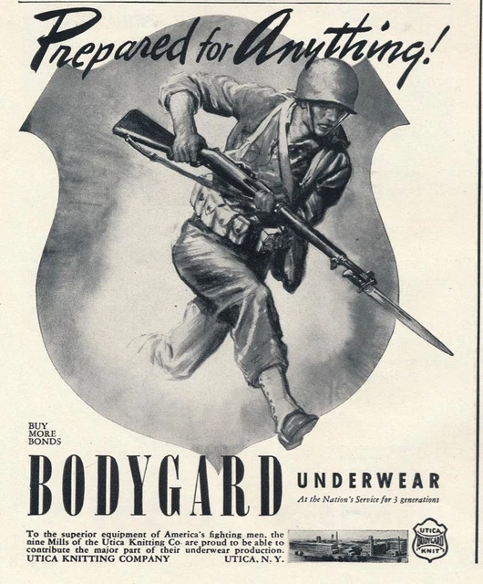 Magazine Ad - 1943 - Bodyguard Underwear - World War 2