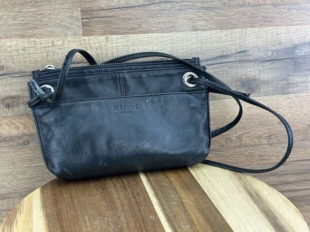 Margot New York Genuine Pebbled Soft Leather Crossbody Bag Black