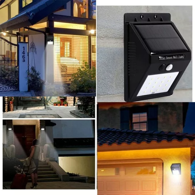 Outdoor LED Solar Wall Lights Power Motion Sensor Garden Yard Path Lamp -1 Pair 