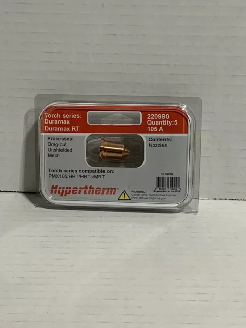 Genuine Hypertherm 220990 Powermax 105 Amp Nozzles 5 pack Drag PMX105 Duramax
