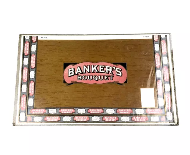 Antique Early 1900's BANKERS BOUQUET Cigar Box Lid Top Paper Label Advertisement