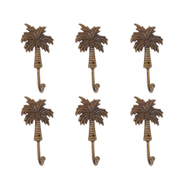 6  large Palm tree COAT HOOKS solid age brass tropicle vintage old style 19 cm B