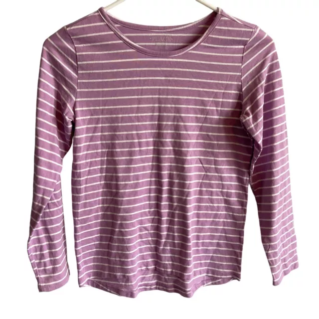 The Children's Place Girls Purple/White Striped Long Sleeve T-Shirt Size Large