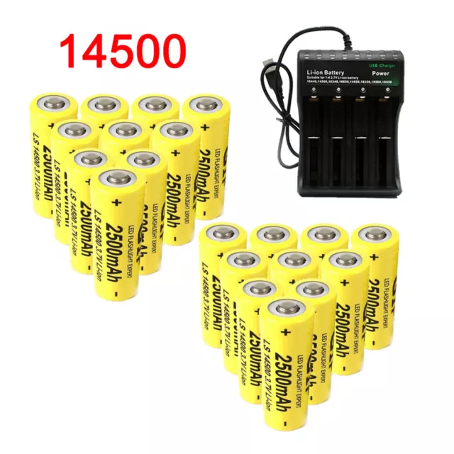 14500 Battery 2500mAh Li-ion 3.7V Rechargeable Batteries Cell For Flashlight LOT 3