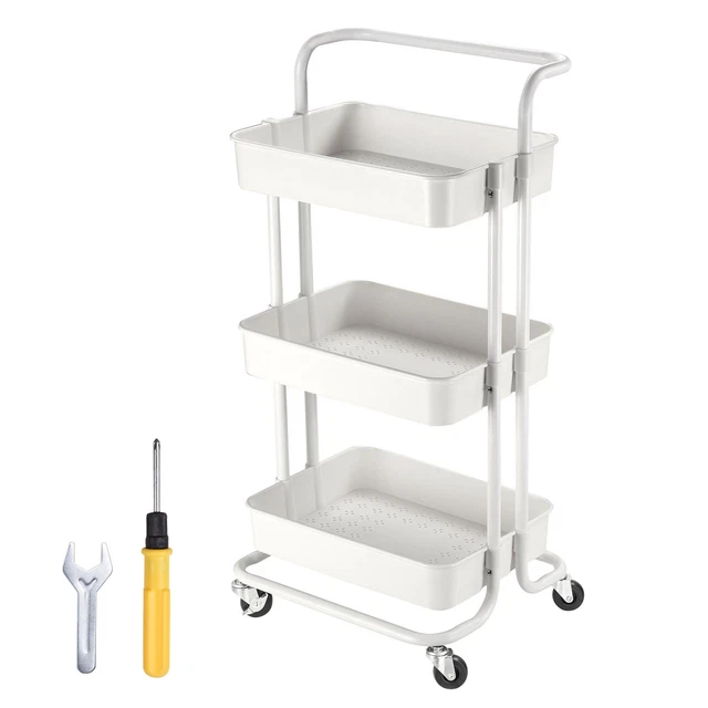 Metal Trolley Mobile Rolling Serving Cart Shelf 3 Tiers Office Kitchen Medical