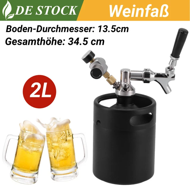 Fass Bierfass 2L mit Zapfhahn Edelstahl Gas Getränke Bier Cola Hobbybrauer