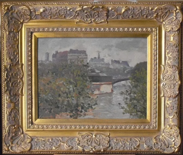 VUE DU QUAI DE LA TOURNELLE, RIVER SEINE PARIS OIL PAINTING B BONELLO c1900
