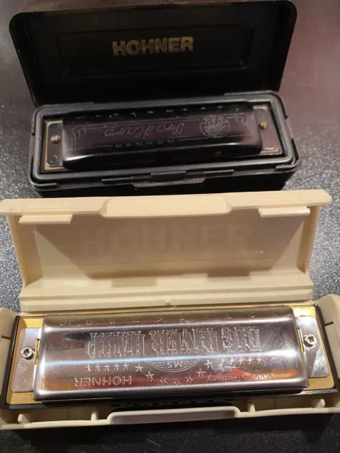 Rare Lot 2 Vintage HOHNER Harmonica Pro Harp & Big River Harp En boîte