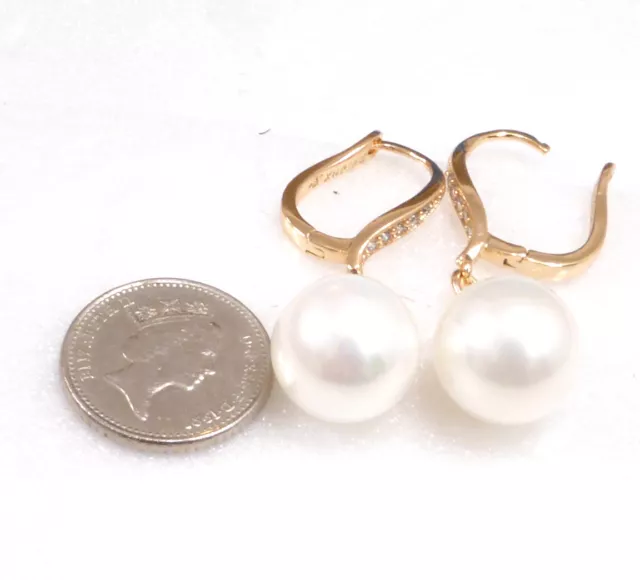 Women White 12mm Big Shell Pearl Hoop Dangle Earring 18K Yellow Gold Plated UK