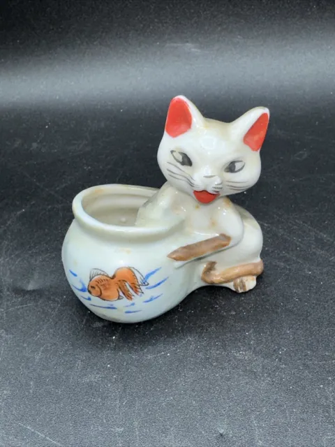 Vintage Cat With Fishbowl Japan