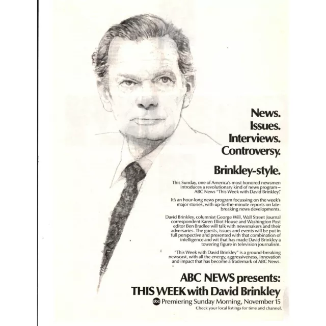 ABC News This Week with David Brinkley Print Ad Advertising 1981 Vintage