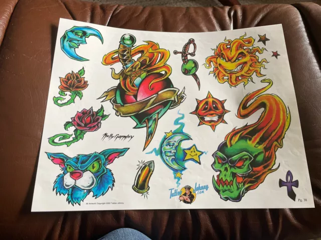 (Lote 28) Hoja de papel de arte flash tatuaje vintage Kelly Gormley 2002