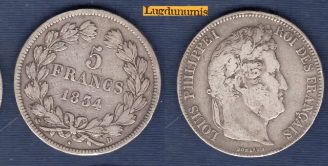 5 Francs 1834 D Lyon TB - Louis Philippe Ier Tete Laurée 2ème Type