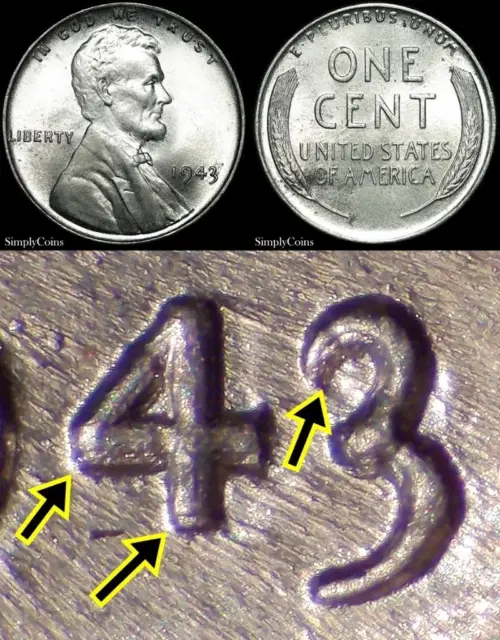 1943 DDO #5 Steel Lincoln Wheat Penny Cent GEM BU Uncirculated US Coin SKU-5359
