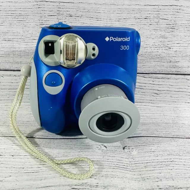 Polaroid 300 Instax Mini Instant Film Camera Blue W/Wrist Strap “Tested Working”