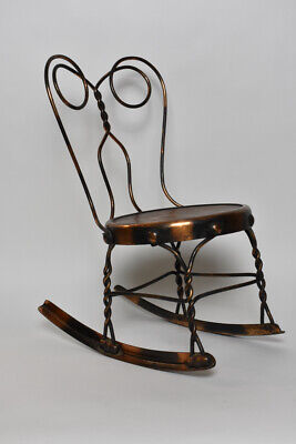 Oxidized Copper Flash Japanned Wire Metal Child's Rocking Chair Antique