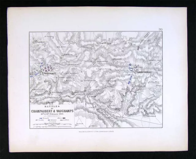1855 Johnston Military Map Napoleon - Battle of Champaubert & Vauchamps - France