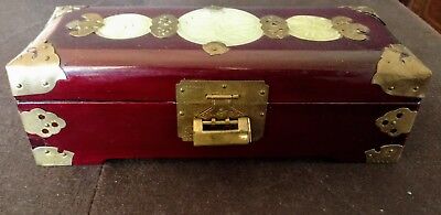 ASIAN Redwood Box Jade w-Brass Embellishments, Original Lock & Key Satin