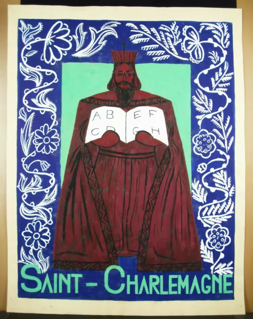S Pera c1930 Saint Carlomagno Patrón Escolar Proyecto Cartel Original