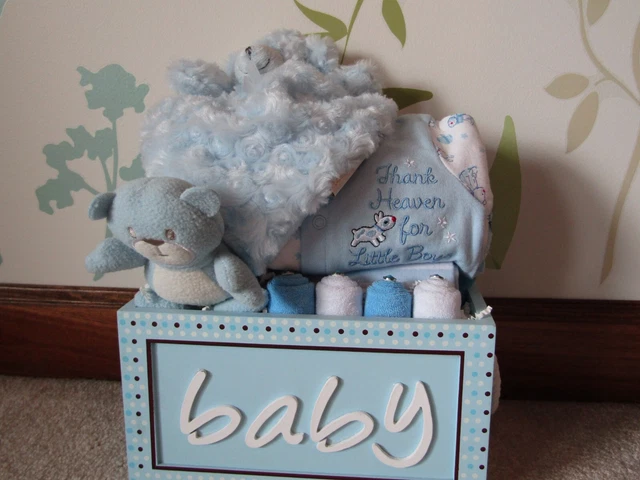 Baby Gift Set Blue Teddy Bear Boys Gift Box New Huggies diapers 
