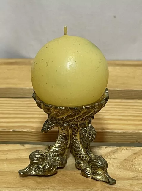 Vintage Golden Nautical VictorionPewter Candle & Orb Holder With Original Candle