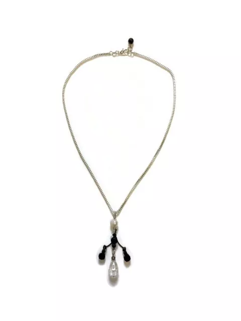 Black White Space Alien Handmade Pendant Sterling Silver 925 Plated Chain18”
