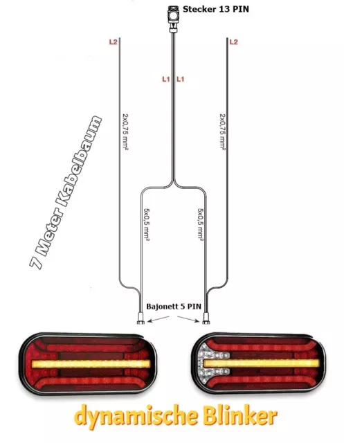 LED Feux Arrière Remorque Dynamique Clignotant Feu 7 Mètres Faisceau Câbles