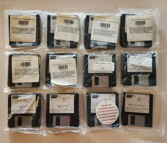 VINTAGE New And Unused MAS90 For WINDOWS - 12 New Unopened Packs - 44 Diskettes