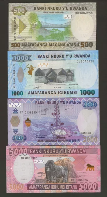RWANDA 500 1000 2000 5000 Francs 2014 / 2019, P-39b 40 41 42 Complete Set, UNC