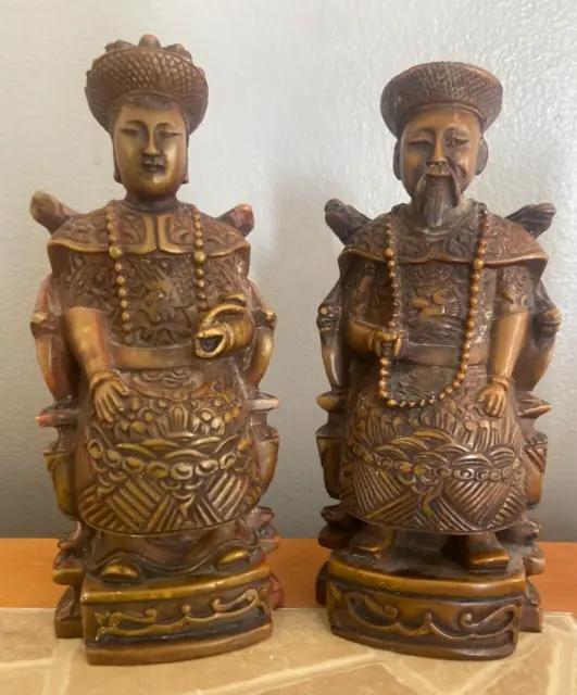 Vintage Pair of  Chinese Resin  Statues of  EMPEROR & EMPRESS  8" Tall-sale