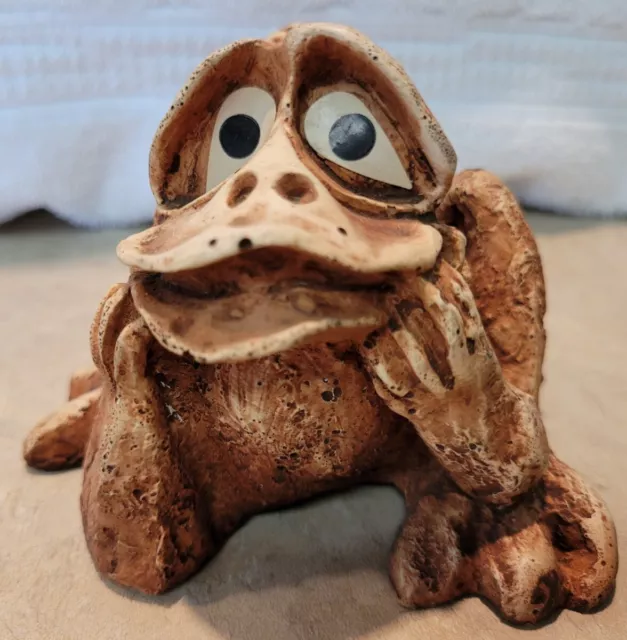 Vintage Hand Carved Frog Figure - Mushroom - Conk Shelf - Fungus - Folk Art