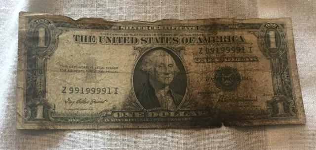 1935 F United States  $1 Silver Certificate Blue Seal Z 99199991 I