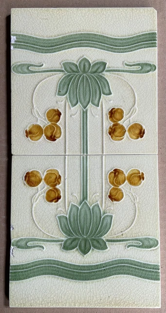 2 ALFRED MEAKIN - ANTIQUE ART NOUVEAU MAJOLICA TILES c1900 £47.25 ...