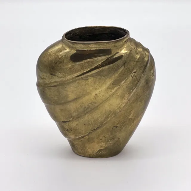 Kleine Messing Vase Blumenvase Massiv Messing - Design 10cm Vintage Antik #F2 3