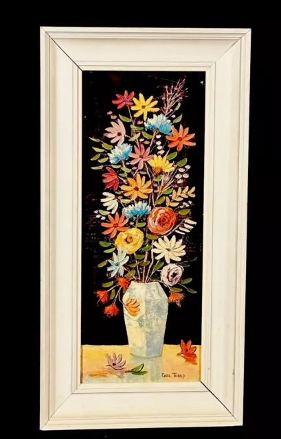 Carl M. Thorp Oil On Board Signed Framed Vibrant Colored Floral In Vase 13x25”