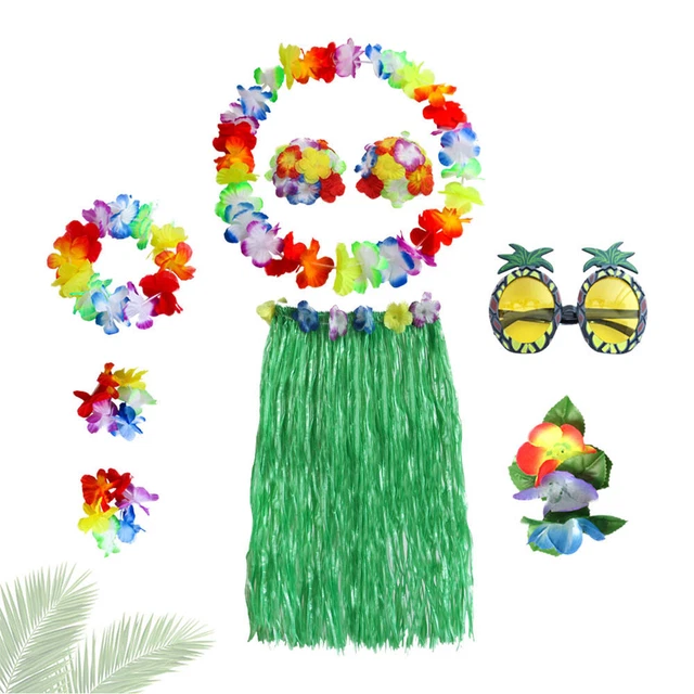 1 set Hawaii Tropical Hula Grass Jupe De Danse Soutien-gorge Bracelets De 12