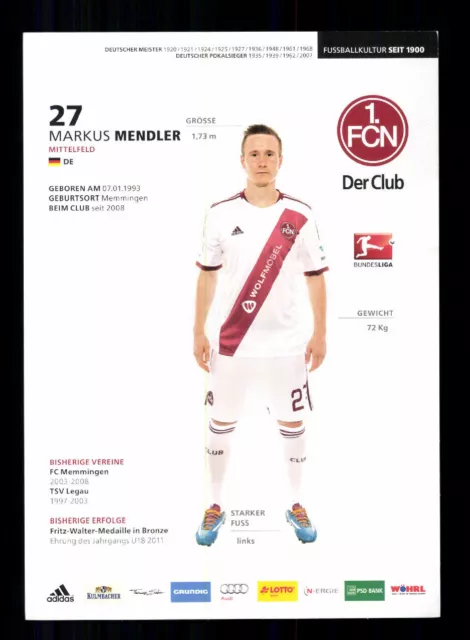 Markus Mendler Autogrammkarte 1 FC Nürnberg 2014-15 2.Karte Original Signiert 2