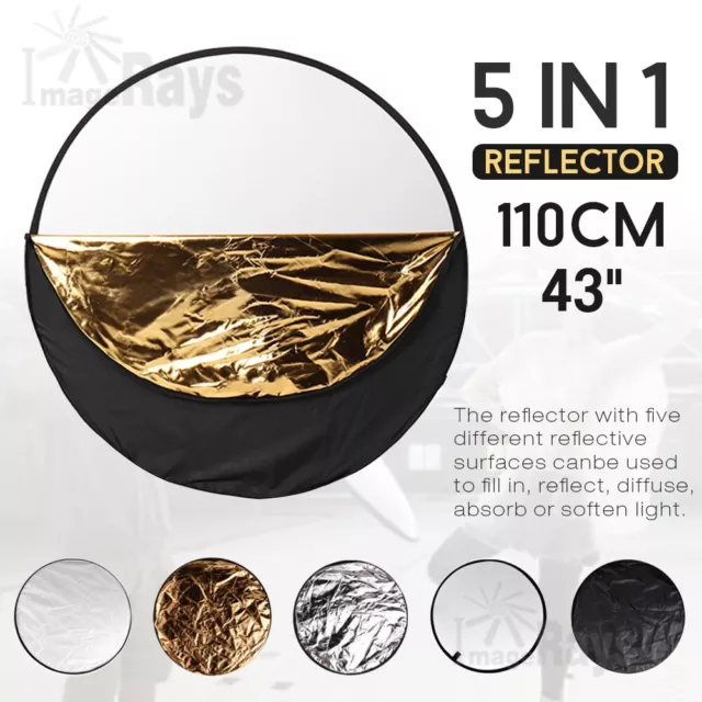 110cm 5in1 Photo Reflector Photography Light Diffuser Round Collapsible Disc 43"