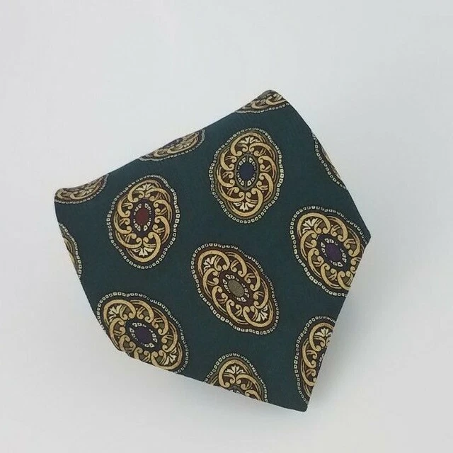 Jos A Bank Premiere Silk Tie Green Multi Color Geometric Men Necktie 60 x 3.75