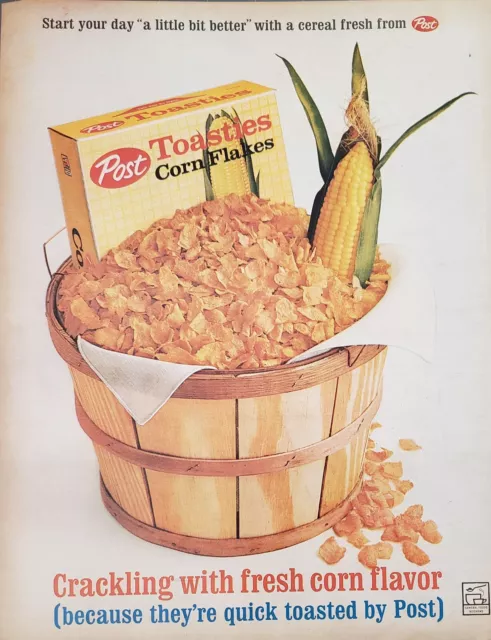 1962 Post Toasties Corn Flakes Cereal Crackling With Fresh Corn Flavor Print Ad