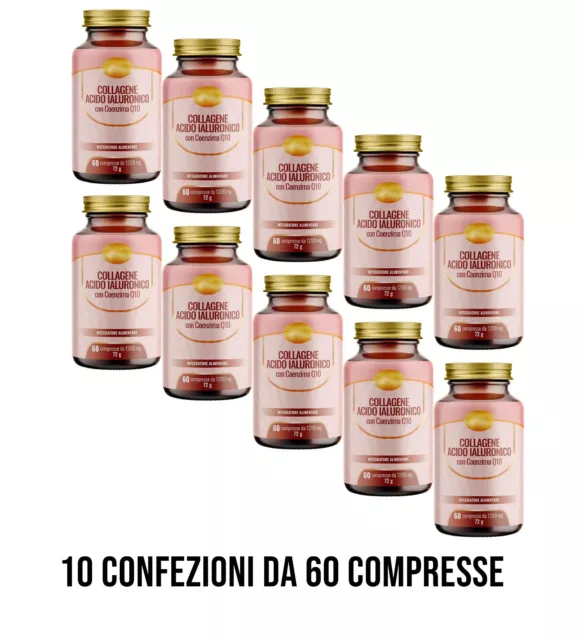 10X Collagene Marino con Acido Ialuronico 500 mg 60 CPR Integratore Pelle